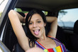 Photo: car rental: teenage girl travelling with car having fun car rental: teenage girl travelling with car having fun