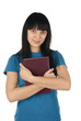 student with the book.