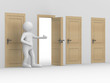 man invites to pass open door. 3D image