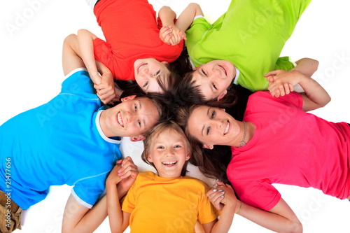 Photo: Siblings in colorful t shirts Siblings in colorful t shirts