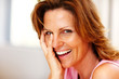 Closeup portrait of cheerful young lady posing