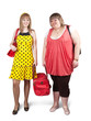 casual girls with travelling bag.