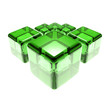 green glass cubes isolated over white background