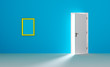 Golden frame in a empty blue room