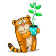 Vector: Fun tiger with plant Fun tiger with plant