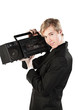 Young man with stereo player