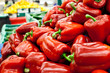 Picture of fresh bell peppers and other vegetables in supermarke