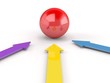Arrows in direction of  ball