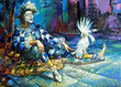 The harlequin and a white parrot