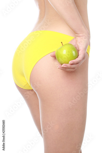 Photo: Beautiful girl with green apple. Beautiful girl with green apple.