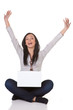 Successful young woman with laptop happy