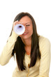 Woman with binoculars looking for the future