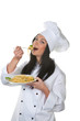 Apprentice chef tasted the homemade dish