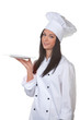Young girl in kitchen holding tray Suit