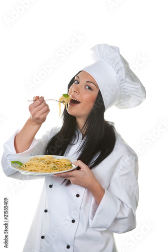 Photo: Apprentice chef tasted the homemade dish Apprentice chef tasted the homemade dish