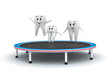 Tooth family jumping on trampoline
