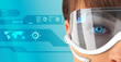 Sexy brunette in future glasses and headset close-up Sexy brunette in future glasses and headset close-up