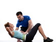 couple, on floor Abdominals workout posture on white background