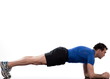 man on Abdominals workout posture on white background