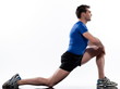 stretching workout posture by a man on studio white background