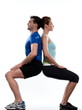 couple doing workout on white isolated background
