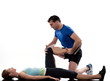 couple, man and woman doing workout on white isolated background