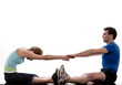 stretching workout posture by a couple on studio