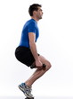 man doing workout squat on white isolated background