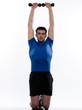 man doing workout with weight on white isolated background