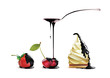 strawberry, cherry, cake, chocolate and a spoon