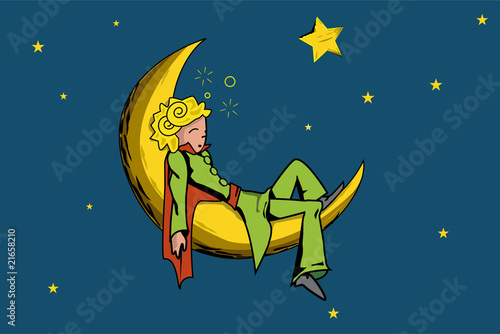 Vektor: petit prince rêve lune étoile petit prince rêve lune étoile