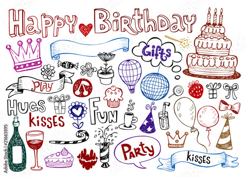 Vector: Set of Birthday doodles. Vector illustration. Set of Birthday doodles. Vector illustration.