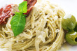 Italian Pasta with Pesto sauce,olives,basil and dried tomato
