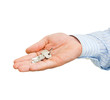 Keys in a man's hand on a white background