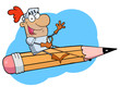Hispanic Freelancer Knight Man Riding On A Giant Pencil