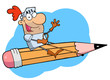 Freelancer Knight Man Riding On A Giant Pencil Over Blue