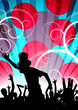 Happy people having fun in a colored background