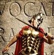 Roman legionary soldier in front of abstract wall