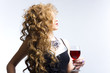 Beautiful woman with glass red wine