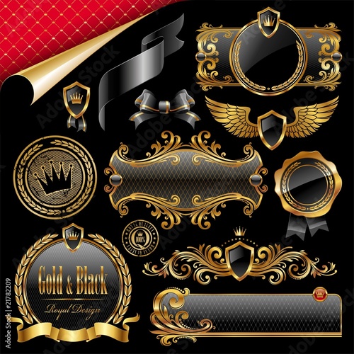 Vector: Set of royal gold and black design elements Set of royal gold and black design elements