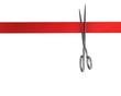 Scissors cut the ribbon top view Scissors cut the ribbon top view