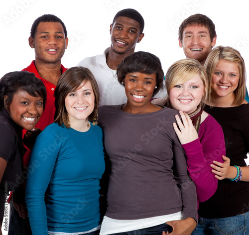 Photo: Multi-racial college students on white Multi-racial college students on white