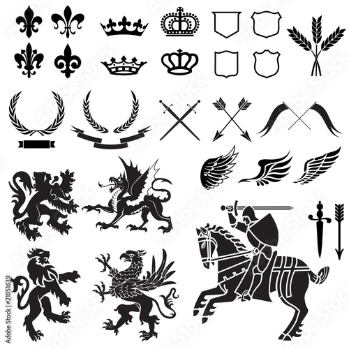 Vector: Heraldry Ornament Set Black and White Heraldry Ornament Set Black and White