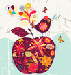 cute apple and bird