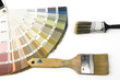 Color fan with indoor colors and two paintbrushes