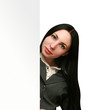 young business woman holding empty large white billboard young business woman holding empty large white billboard
