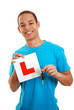 Foto: Boy holding car key and L plate Boy holding car key and L plate