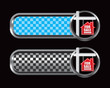 for sale sign blue and black checkered tabs