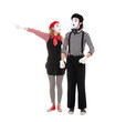 portrait of mimes. woman pointing at something portrait of mimes. woman pointing at something