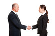 serious businessman greeting young woman serious businessman greeting young woman
